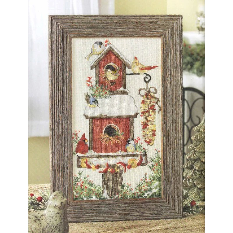 Amishop Top Quality Lovely Cute Counted Cross Stitch Kit Feeding Birds And Bird House Nest