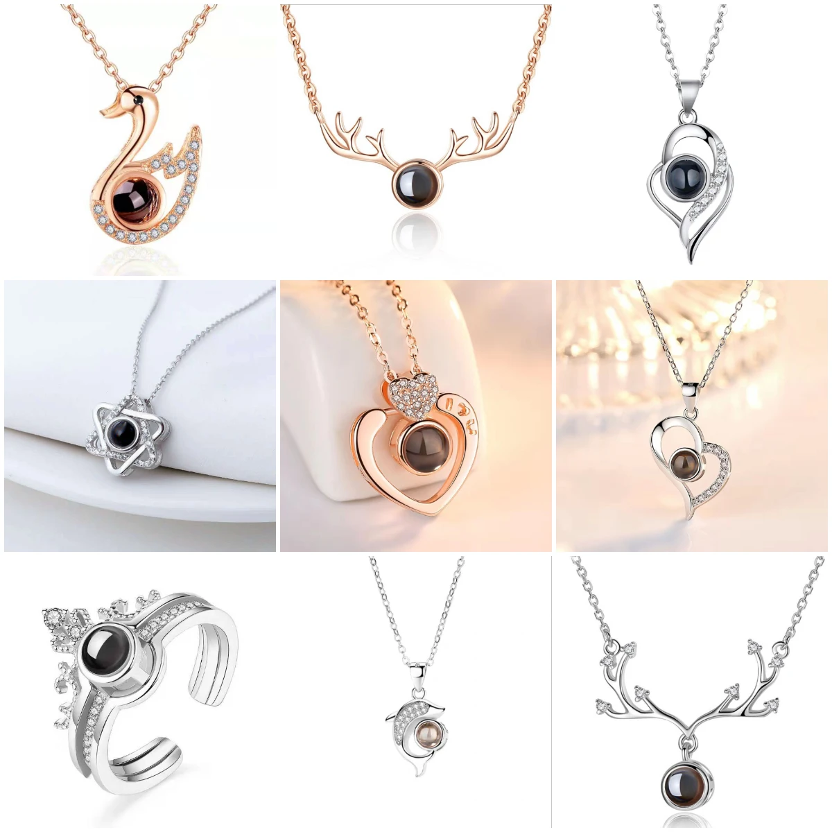 

New 100 Languages I Love You Projection Rhinestone Decorated Pendant Necklace for Men/women Hot Rose Gold Pink Adjustable Chain
