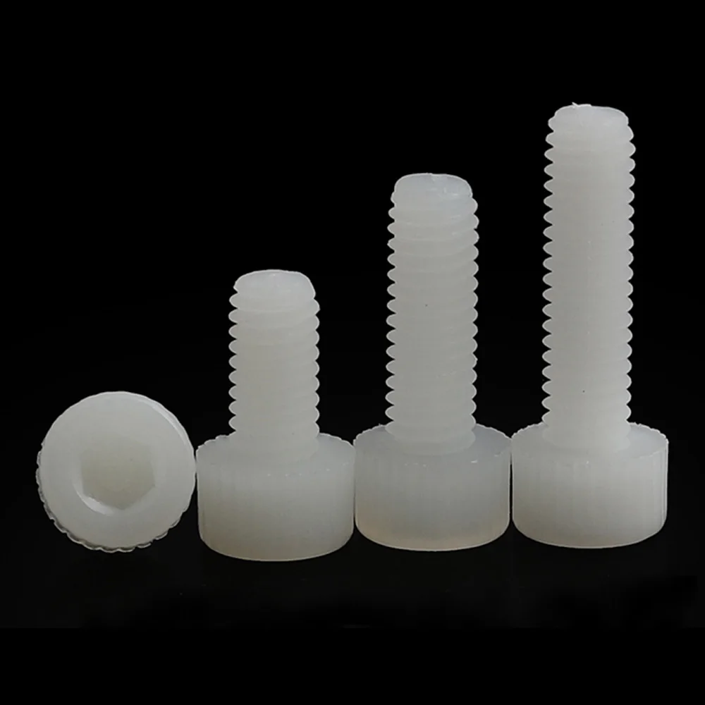 

2/5/10/50X M3 M4 M5 M6 M8 M10 M12 DIN912 White Nylon Plastic Allen Driver Key Hexagon Hex Socket Cap Head Bolt Screw L = 5-120mm