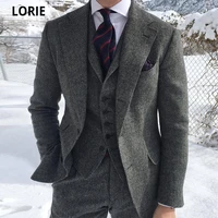 lorie vintage men suits for wedding formal business groom tuxedo 3 pieces tweed slim fit groom wear coats jacketvestpants