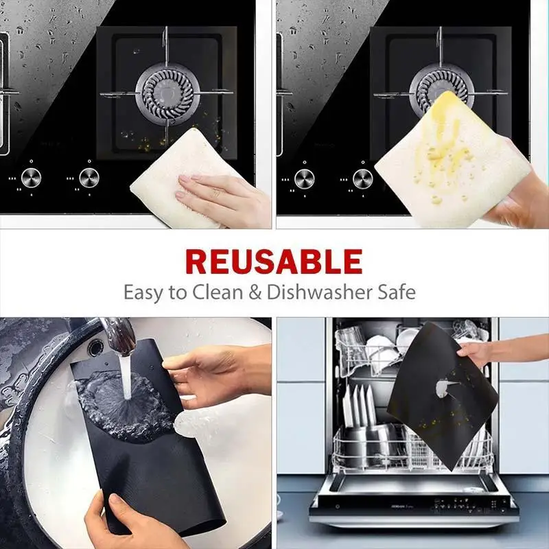 1/4PCS Gas Stove Protectors Non-stick Reusable Stovetop Burner Liner Heat Resistant Cover Kitchen Cookware Accessories | Дом и сад