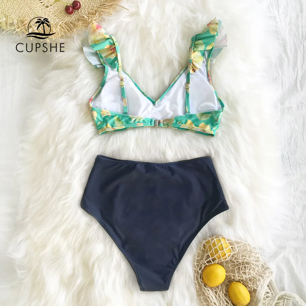 CUPSHE/милые гофрированные женские комплекты бикини с высокой талией и рюшами Boho