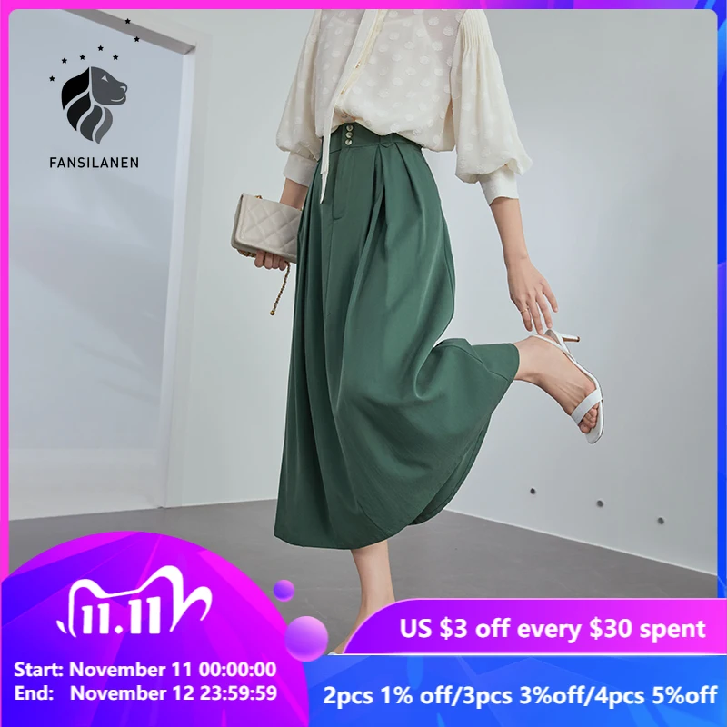 

Женская длинная Плиссированная Юбка fansilzin, зеленая офисная элегантная юбка-трапеция с высокой талией, повседневная юбка на лето 2021