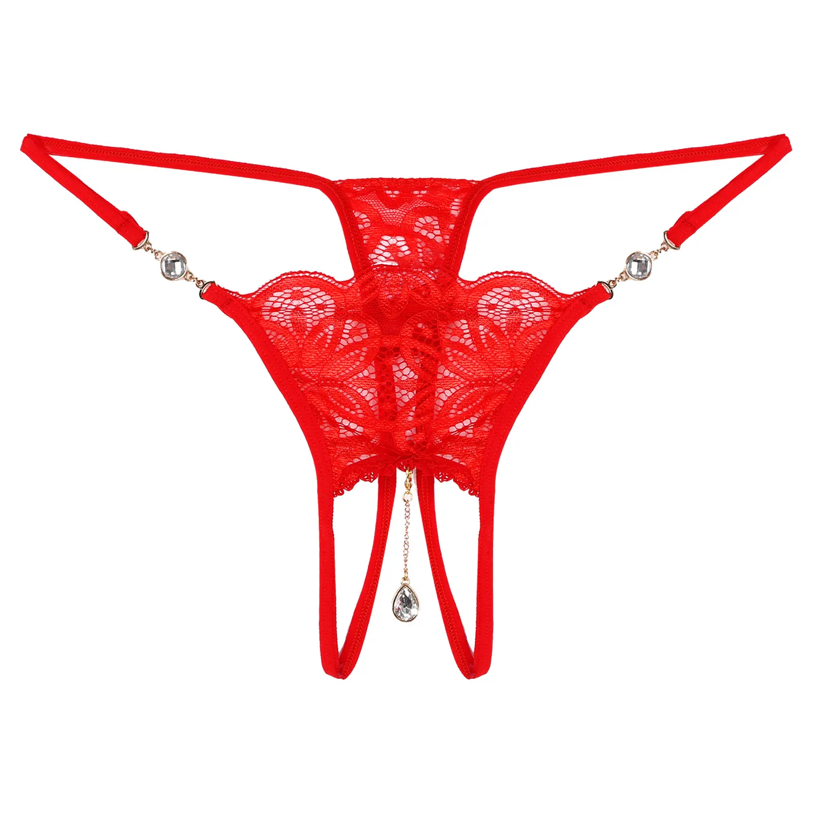 

Sexy Open Crotch Panties Men Crotchless G String Lingrie Rhinestone Pendant Floral Embroidery See Through Men Thong Underwear
