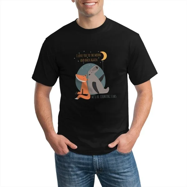 

Men's Fashion Romantic Pattern With Bear And Fox Loose Cotton O-neck Casual Short Sleeve T-Shirt Tops Tees
