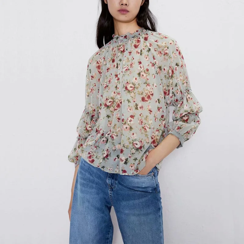 Летняя женская рубашка Повседневная декоративная с цветочным принтом и