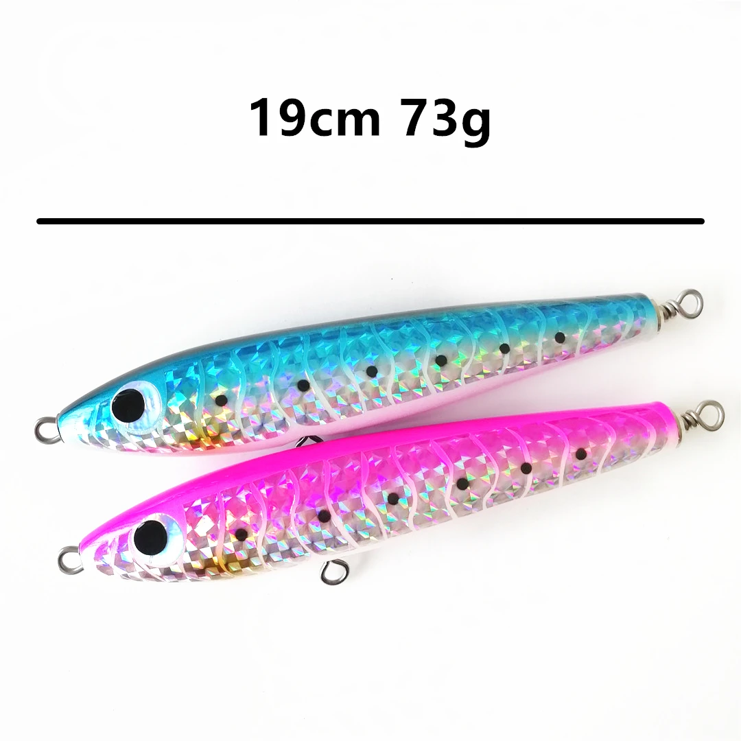Swolfy 2pcs 19cm 73g Stickbaits Hard Wood Pencil Saltwater floating fishing wobbler Big Game Fishing Lure - Цвет: BP 2046