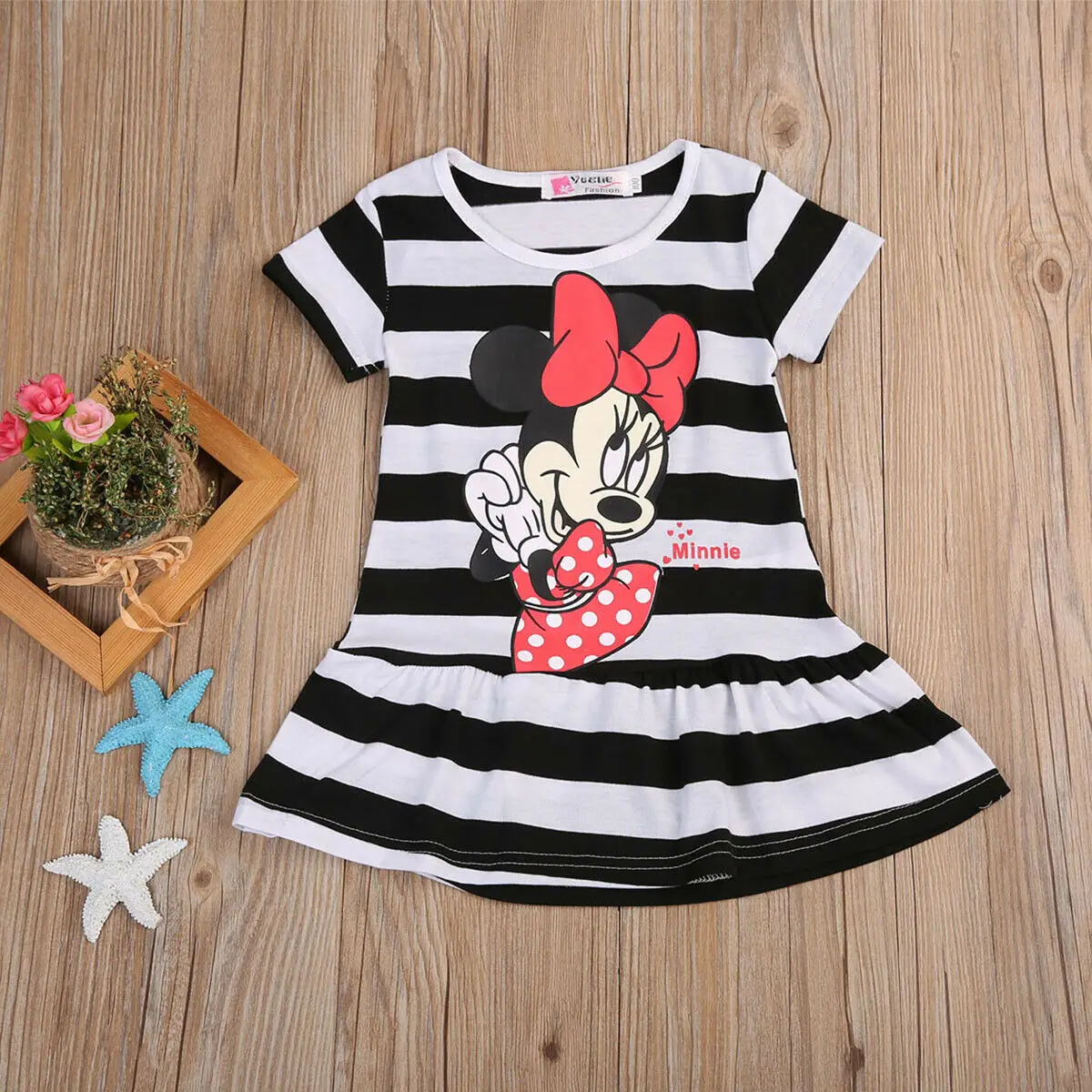Toddler Baby Girls Dress Cartoon Summer Minnie Mouse Striped Short Sleeve Princess Casual For Girls Enfant Garments Clothing