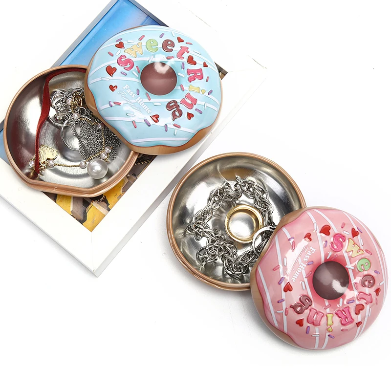 

Lovely Mini Donut Flamingo Deer Tin Box Gift Jewelry Tin Box Cookie Candy Tea Storage Round Drum Tinplate Box Drawer Organizer