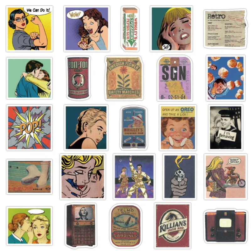 

10/30/50/100pcs 80s Retro Poster Graffiti Waterproof Decals Stickers Daily Life Cute Kids Girl Toys Travel Pencil Cases