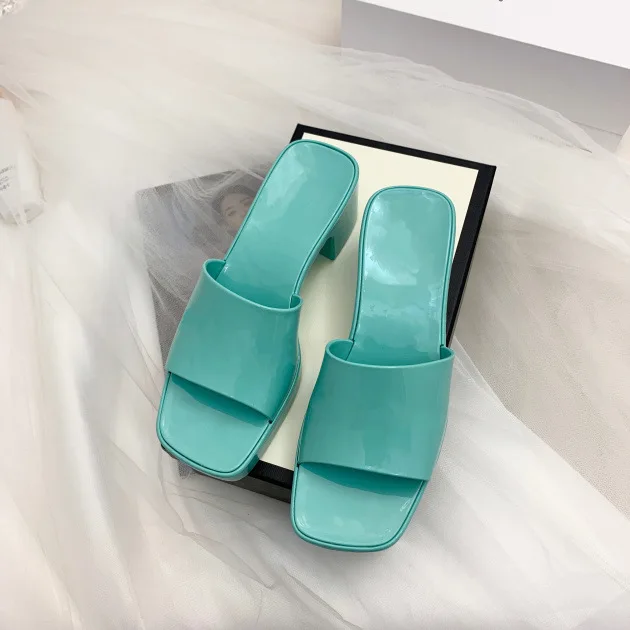 

Candy Color Jelly Mules slippers Summer Sandals Casual Beach Shoes Woman Women Chunky high heel Platform Slides Blue Pink Black