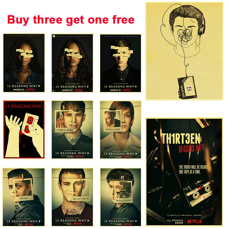 

A3 and A4 American Movie 13 Reasons Why Posters Retro Brown Paper Posters Bistro Cafe Living Room Study Bedroom Decoration