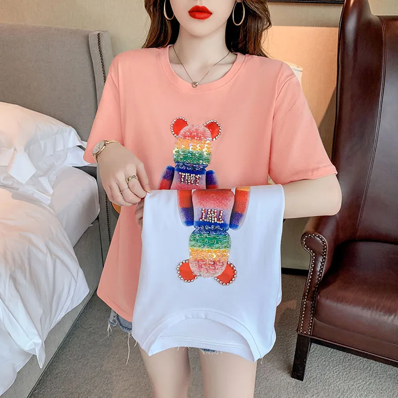 

Summer Short Sleeve Rainbow Bear Fashion Lady T-shirts Top T Shirt Ladies Womens Graphic Female Loose Tee 2021 woman tshirts