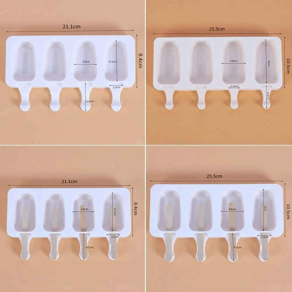 

4 Cell Silicone Ice Cream Mold DIY Mold Ice Cube Tray Selling Cream Hot Ice Bag Dessert Popsicle Mold Stick With Barrel Y5S2