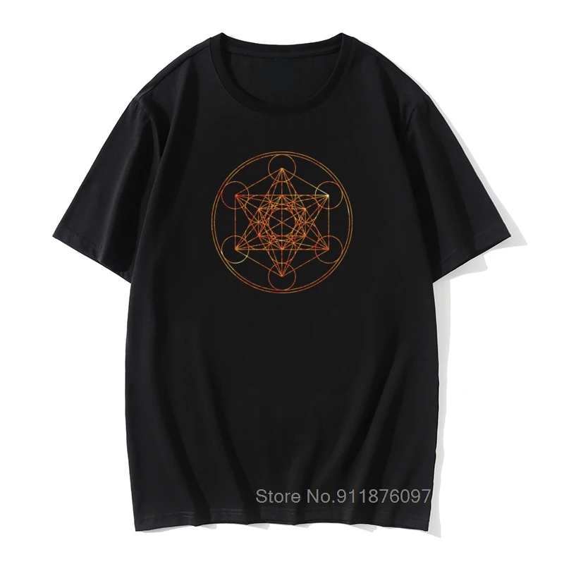 

Metatron's Cube The Red Moon T Shirt Men 100 Premium Cotton Vintage T-Shirt Sacred Geometry Magic Mandala Tees Short Sleeve