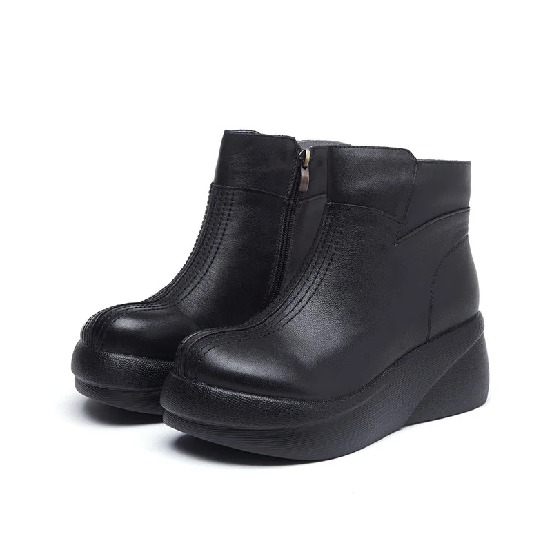 

boots women's new British style handmade short boots slope heel thick soled leather women's boots in autumn