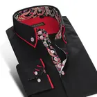 Мужская хлопковая рубашка с отложным воротником, двухслойная рубашка с принтом в китайском стиле, Без карманного дизайна, длинными рукавами и воротником на пуговицах