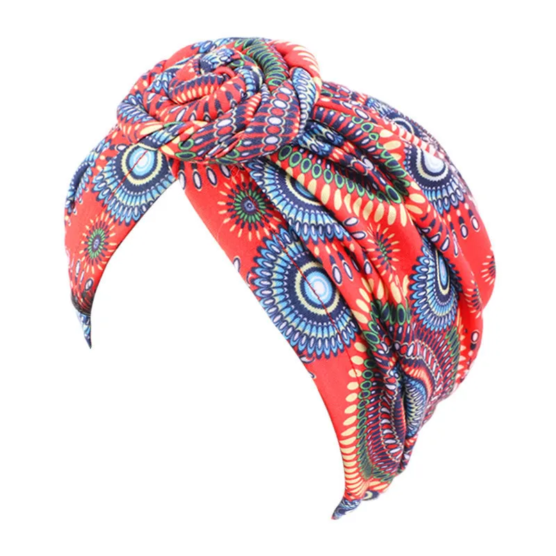 

Polyester color printed Stretch Turban Ruffle Hair Hats Beanie Bandanas Scarf Head Wrap Headwear for Women 14