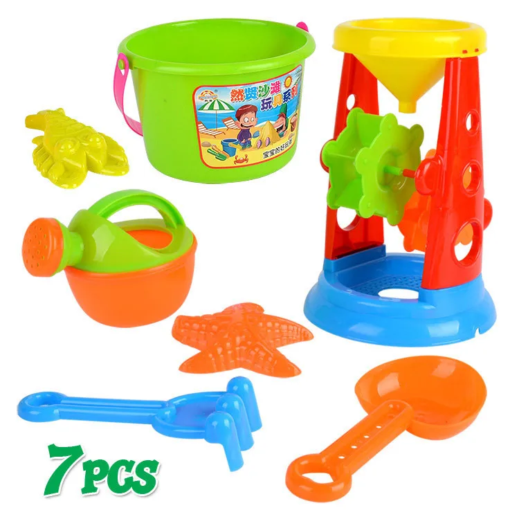 

Children's Large Beach Bucket 7-piece Set With Tool Shovel Parent-child Play In The Sand Interactive Tool Beach Toys Outdoor Fun