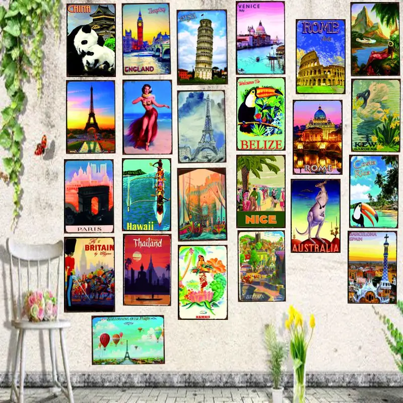 

Tourist City Vintage Tin Signs Metal Plate Wall Pub Shop Restaurant Wall Metal Sign Home Retro Art Decor Metal Poster