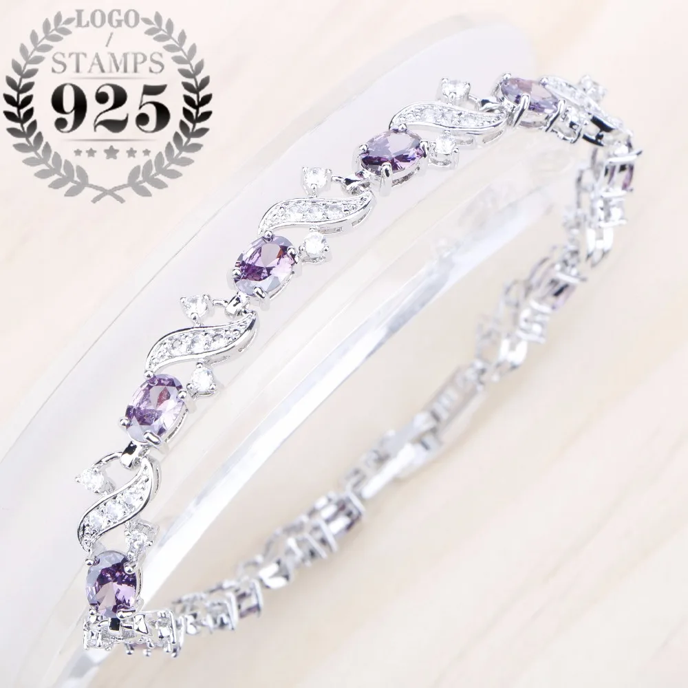 Женский браслет с фиолетовыми камнями из циркония серебро 925 пробы Ювелирное