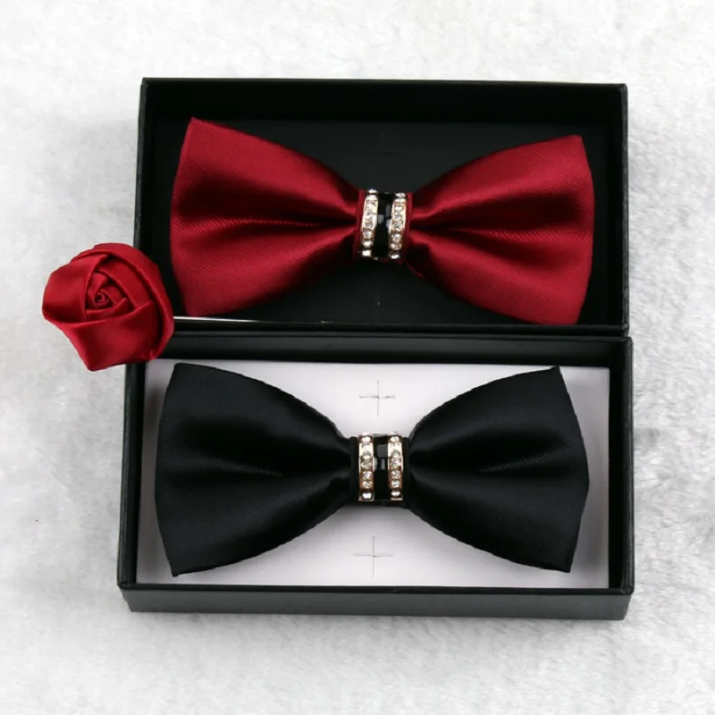 

Новинка 2020, модный дизайнерский мужской галстук-бабочка, Свадебный двойной тканевый Одноцветный галстук-бабочка с бриллиантами, великолеп...