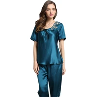 new real silk pajamas women pijama mujer 2pcs mulbery silk sleepwear female home suit short sleeve homewear soft high grade