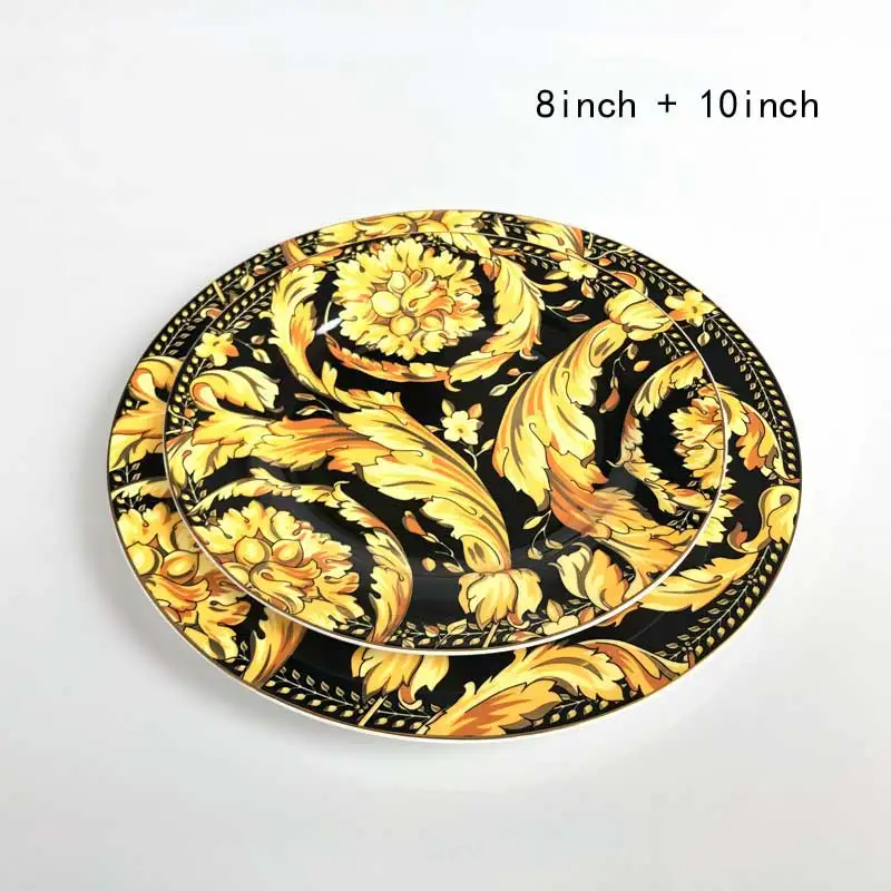 8inch and 10inch Европейский желтый цветок костяной фарфор чайная чашка блюдце тарелка кухня Ресторан настольная посуда уникальный новоселье подарок на день рождения свадьбу - Цвет: 8inch and 10inch