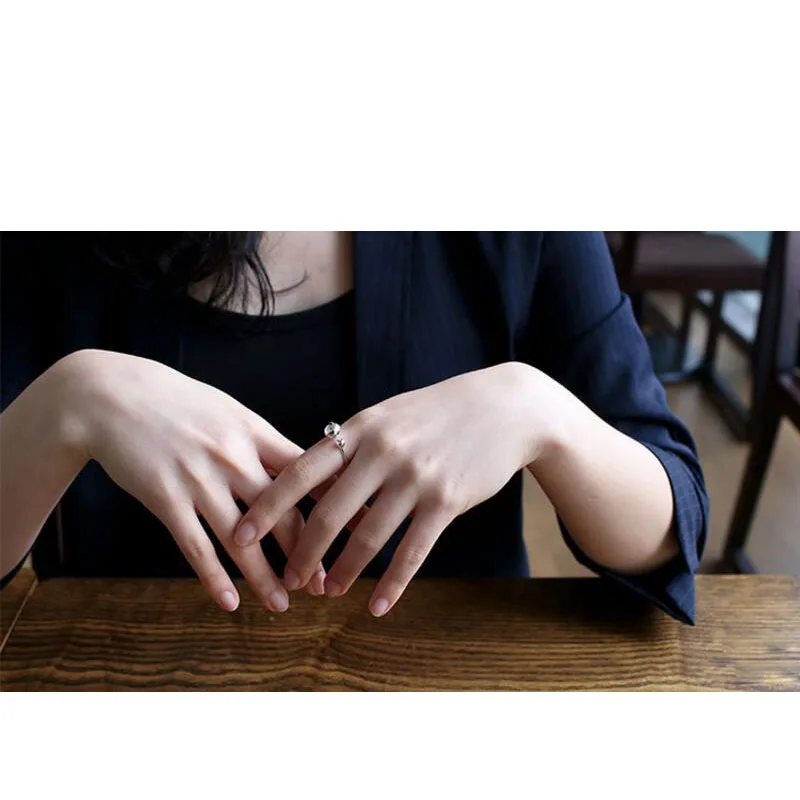 

925 Sterling Silver Jewelry Big And Small Double Ball Beads Opening Rings For Women bague anillos S-R167