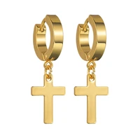 1 pair gold color gothic stainless steel piercing earrings for women men cross punk rock drop earrings party jewelry wholesale