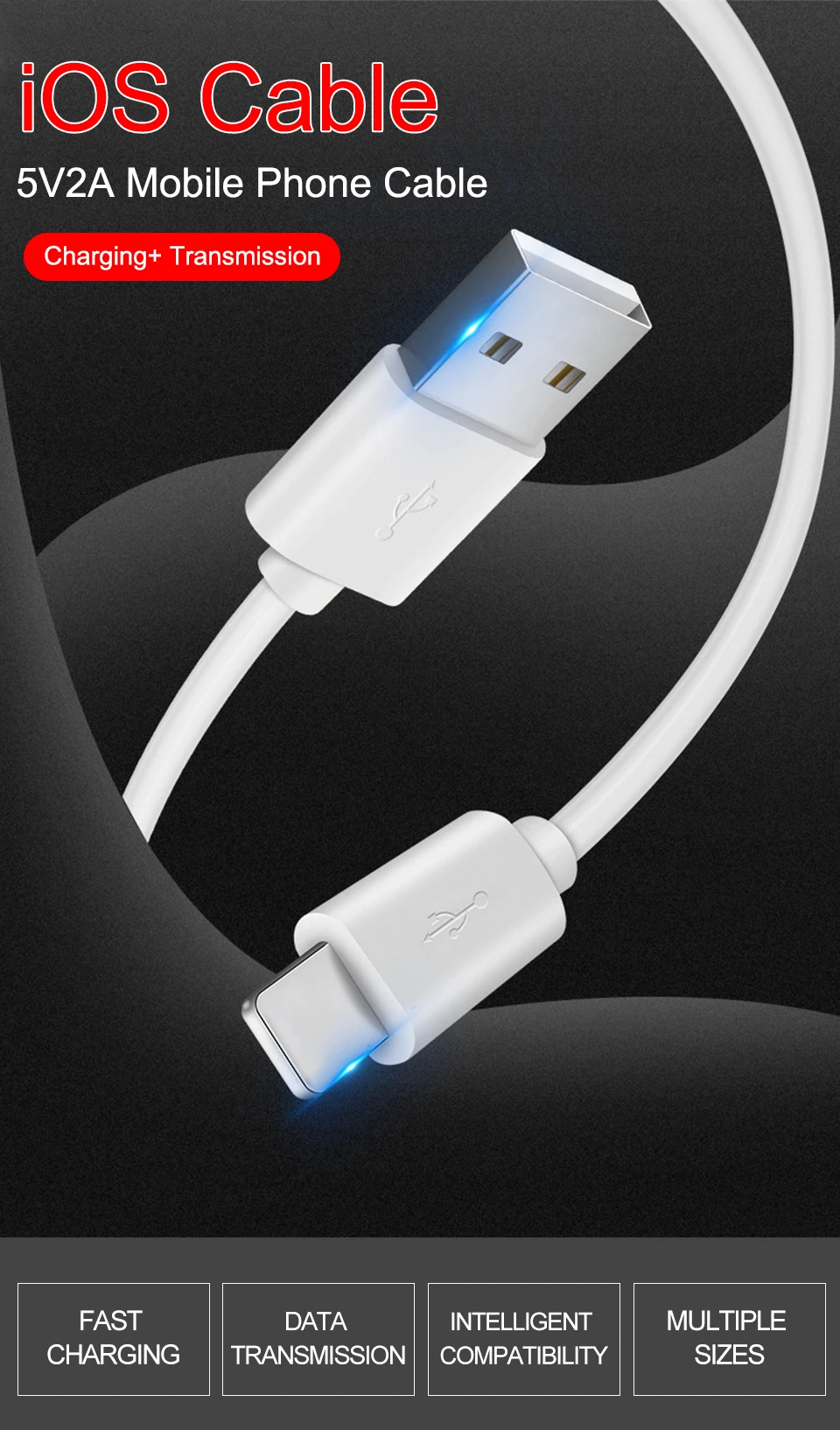 IOS кабель для передачи данных USB кабель для зарядки мобильных телефонов 5V2A Быстрая зарядка 0,25 м 0,5 м 1 м 1,5 м 2 м 3 м провод для смартфонов