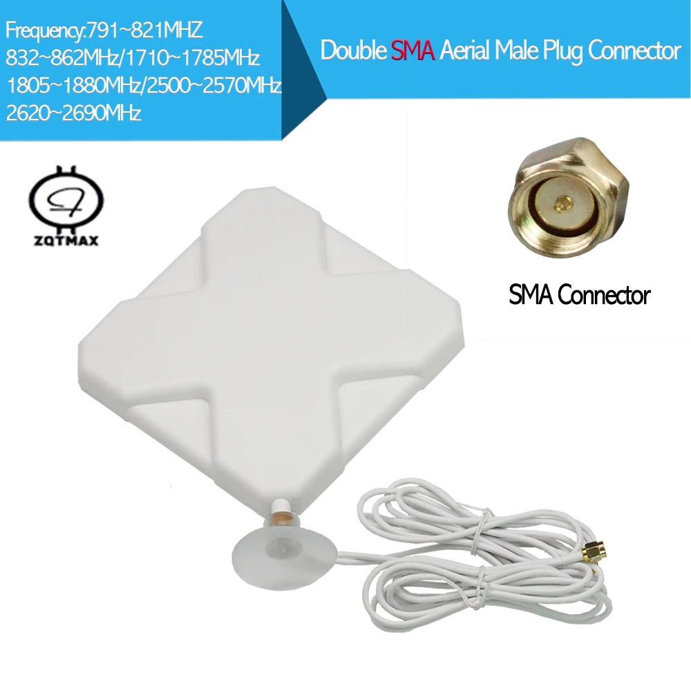 ZQTMAX 35dbi 4G LTE Antenna Double SMA Aerial Male Plug Connector 1710-2690MHZ for Mobile Signal Booster Amplifier Wifi Repeater
