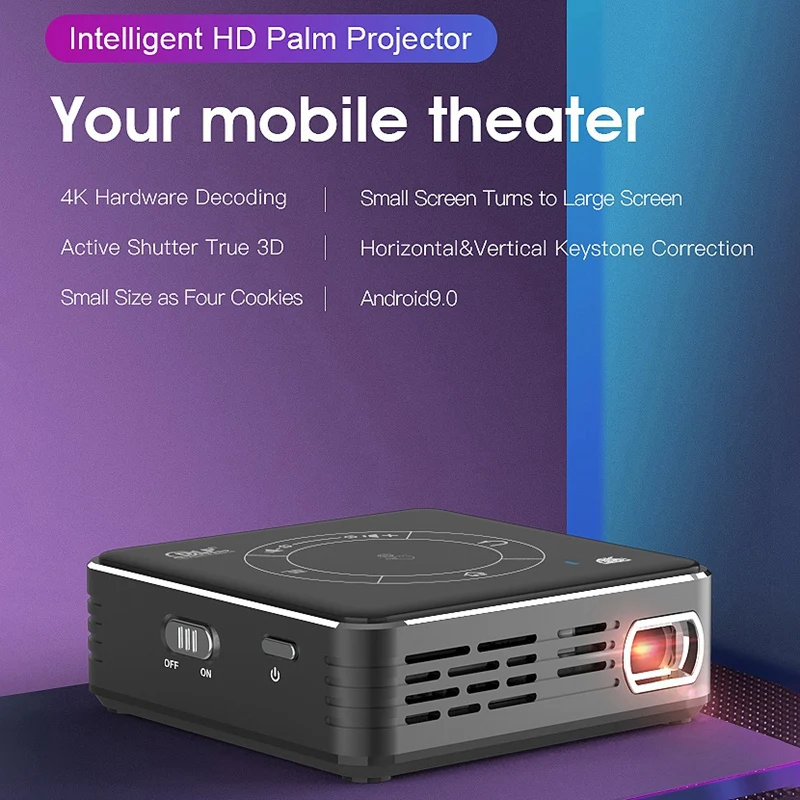 3D проектор Android 9 0 WIFI Расшифровка Bluetooth 4K активный сенсорный портативный DLP