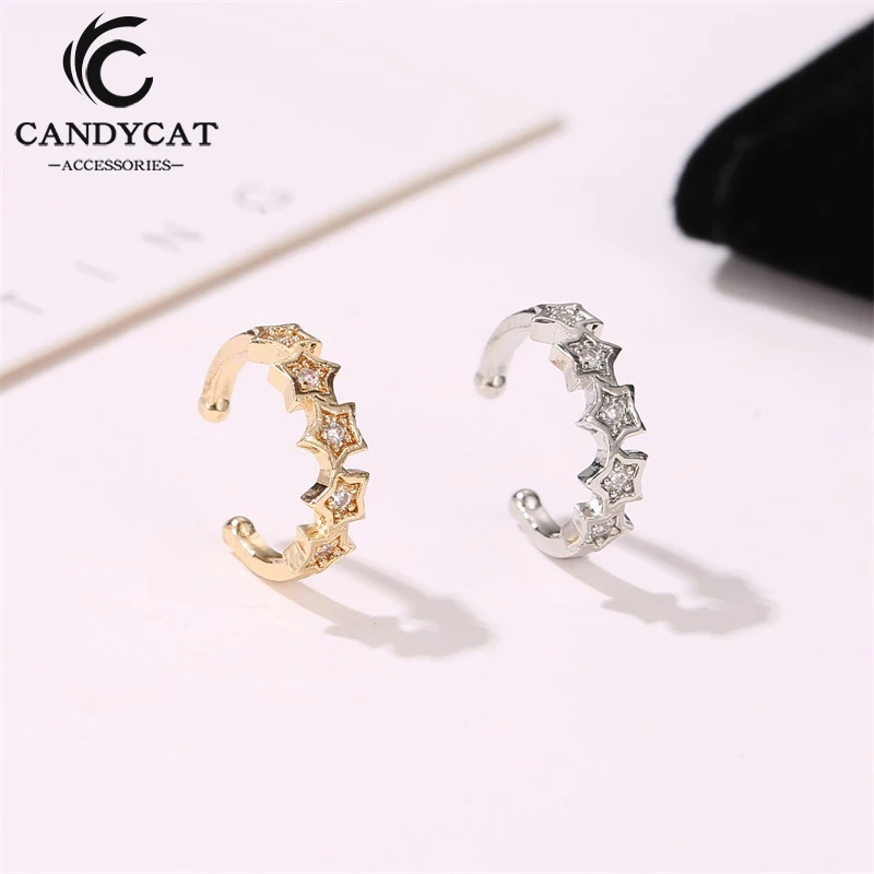 

Trendy Pentagram Star Ear Clip Alloy Micro-set Rhinestone Ear Clip Earrings Without Pierced Women Jewelry for Girl Gifts 2020