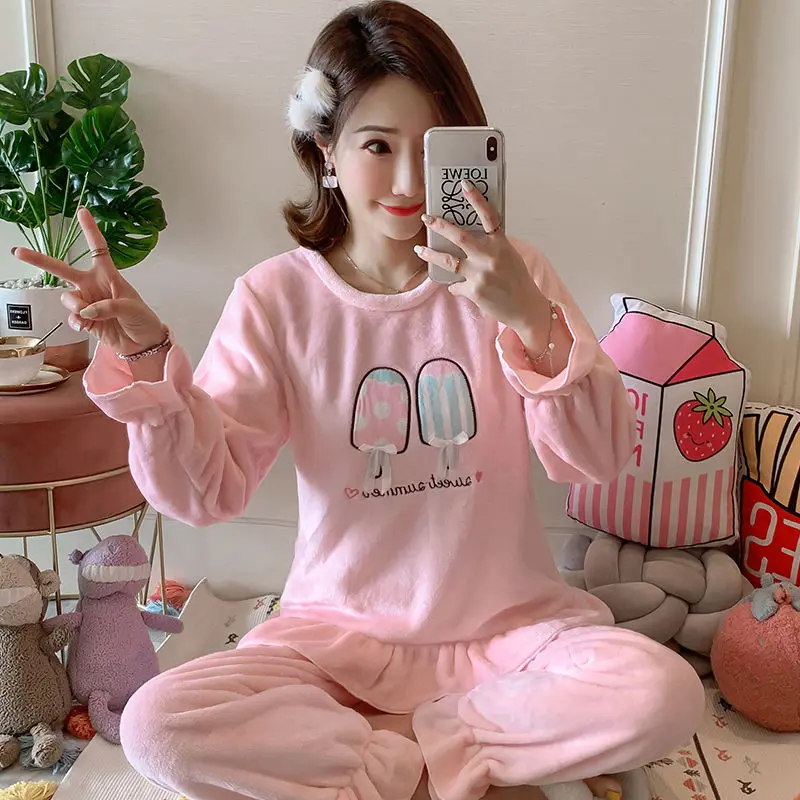 Пижама женская бархатная с длинным рукавом на осень/зиму 2019|Комплекты пижам| |