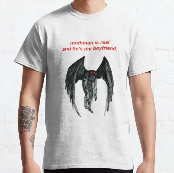 

Забавная футболка mothman is real and he s, мой бойфренд, официальная весенне-осенняя футболка для фитнеса с забавным дизайном