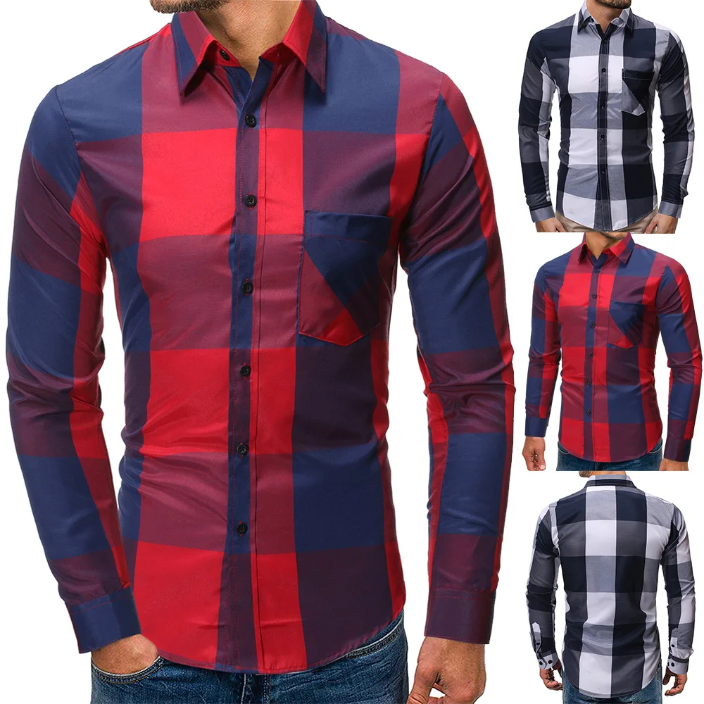 

Men's Fashion Checked Shirt Fashion Business Slimming Men's Long-Sleeved T-Shirt Suitable For Four Seasons Size M-3XL