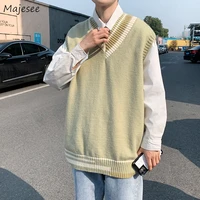 men sweater vests couple preppy oversize cozy all match knitted v neck sweaters sleeveless young spring new daily simple vest