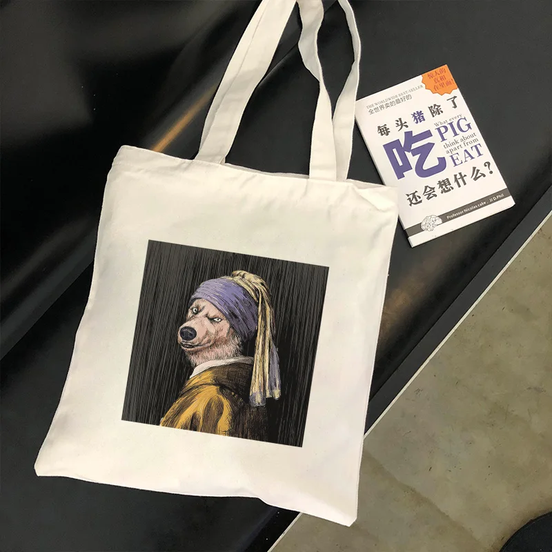 Забавные жемчужные серьги для девушек с принтом через плечо холщовые сумки