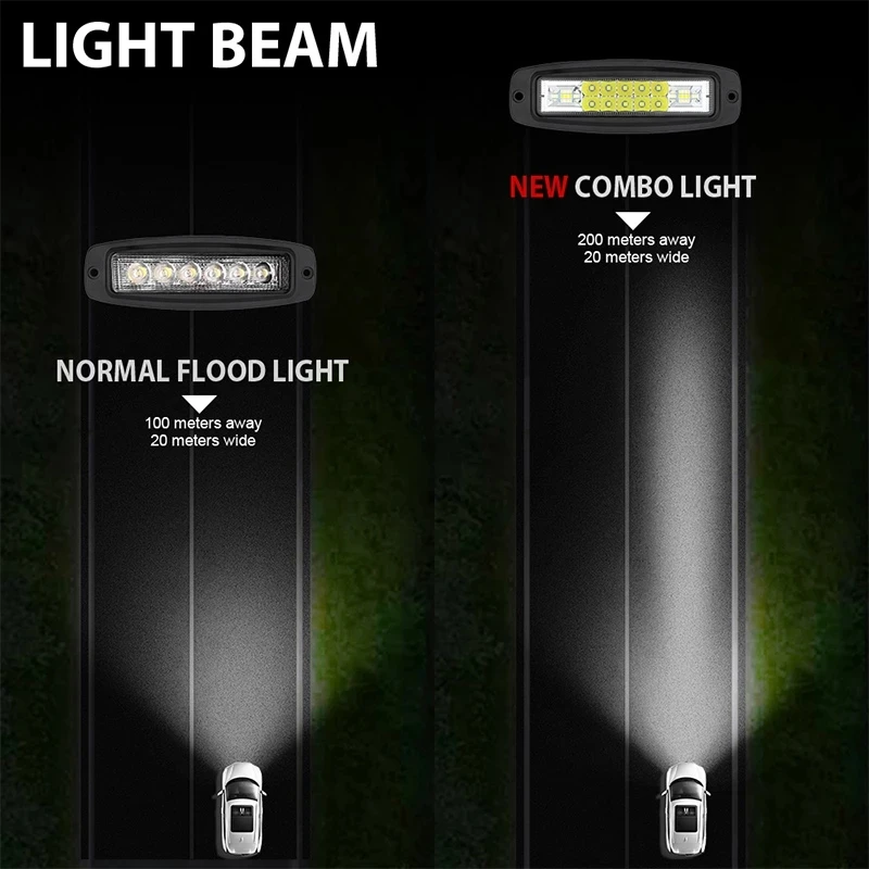 

7 Inch Flush Mount LED Pod Combo Work Light Bar Waterproof Driving Reversing Lamp For Offroad Backup Pickup Car ATV UTV 12V 24V