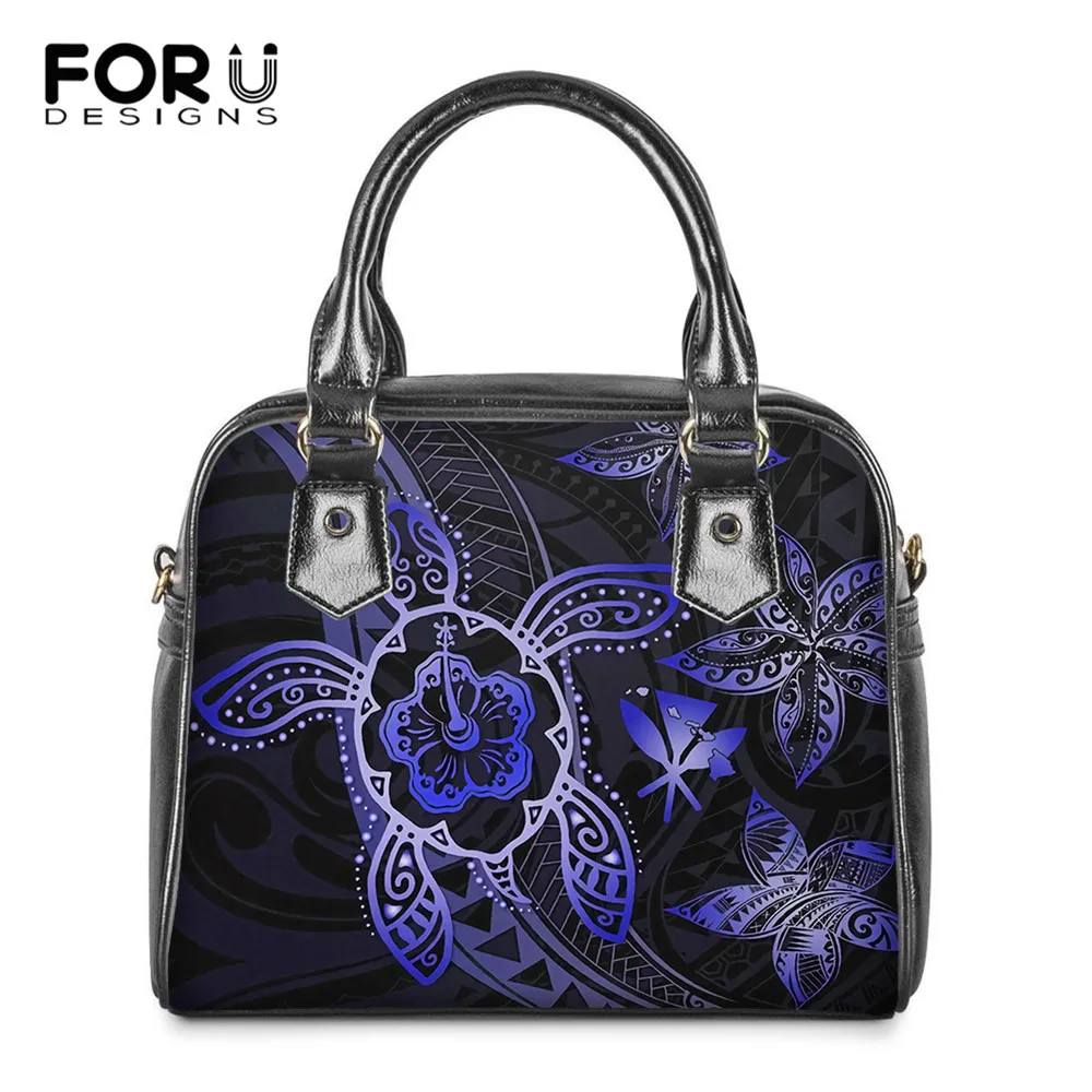 

FORUDESIGNS Luxury Handbags Female Kanaka Hibiscus Plumeria Turtle Print Pu Leather Totes Bags Polynesian Tribe Top-handle Bags
