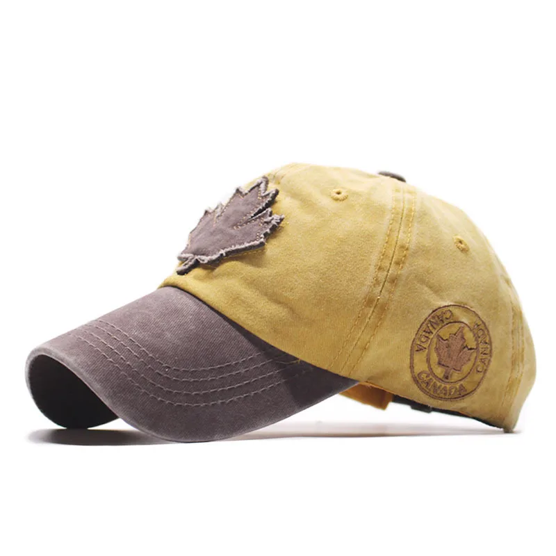 Baseball Cap Washed Cloth Canadian Maple Leaf Patch Wild Caps Solid Color Men's Outdoor Casual Autumn Hat