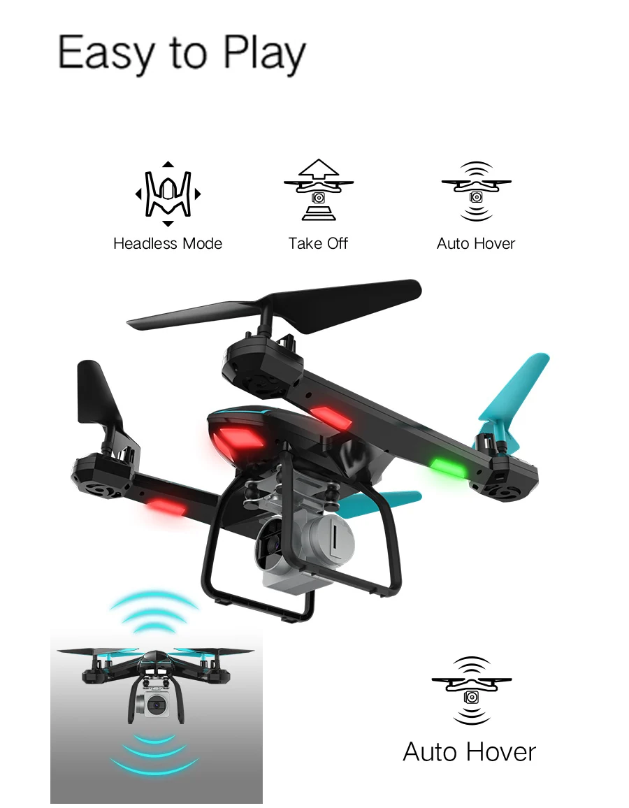 Мини-Дрон с широкоугольной камерой Радиоуправляемый вертолет с WiFi FPV удерживающий высоту RC Квадрокоптер с VR очками игрушки для детей# E