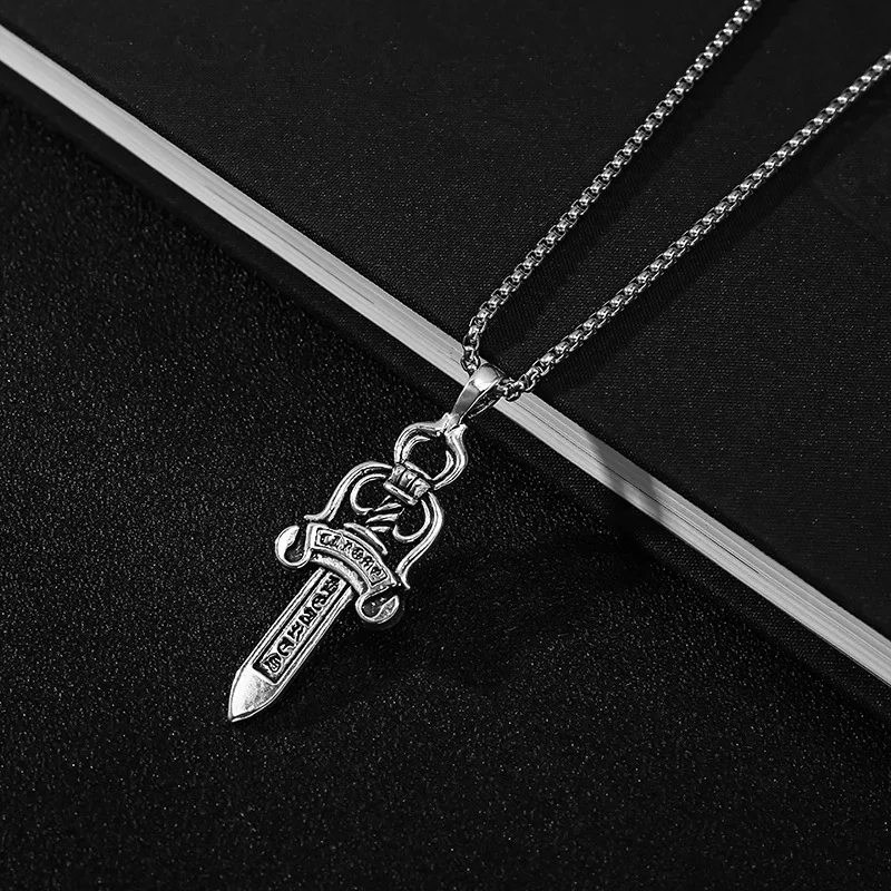 

Punk Vintage Necklaces Metal Sword Charm Sweater Chain Pendant Necklace For Women Long Chains Men Jewelry Accessories