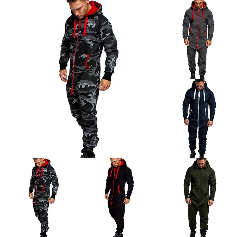 

Adisputent Men One Piece Sets 2020 New Spring New Men's Hooded Fleece Jumpsuit Camouflage Print Personality Casual Suit Men