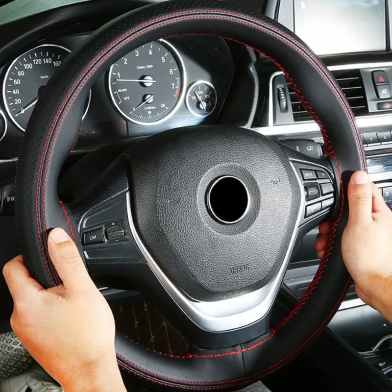 

DIY37-38cm Car Steering Wheel Cover Microfiber Leather Material Fashion Breathable Hand-stitched Auto Parts With Needlework