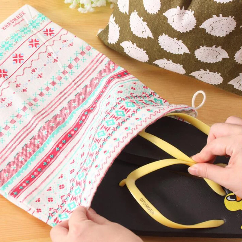 1Pcs Printed Cotton And Linen Drawstring Storage Bags For Underwear Shoes Travel Clothes Sundries Organizer 3 Size - купить по
