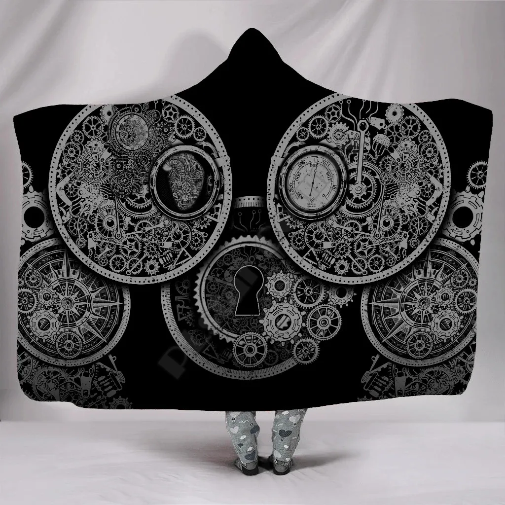 

Steampunk Mechanic Hooded Blanket 3D Over Printed Wearable Blanket for Men and Women Adults Kids Fleece blanket