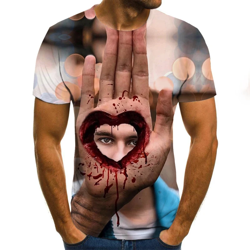

3D Men's Mask Face Style T-shirt Summer 2021 Popular Style Popular T-shirt Loose Breathable Casual Large Size T-shirt 110-6XL