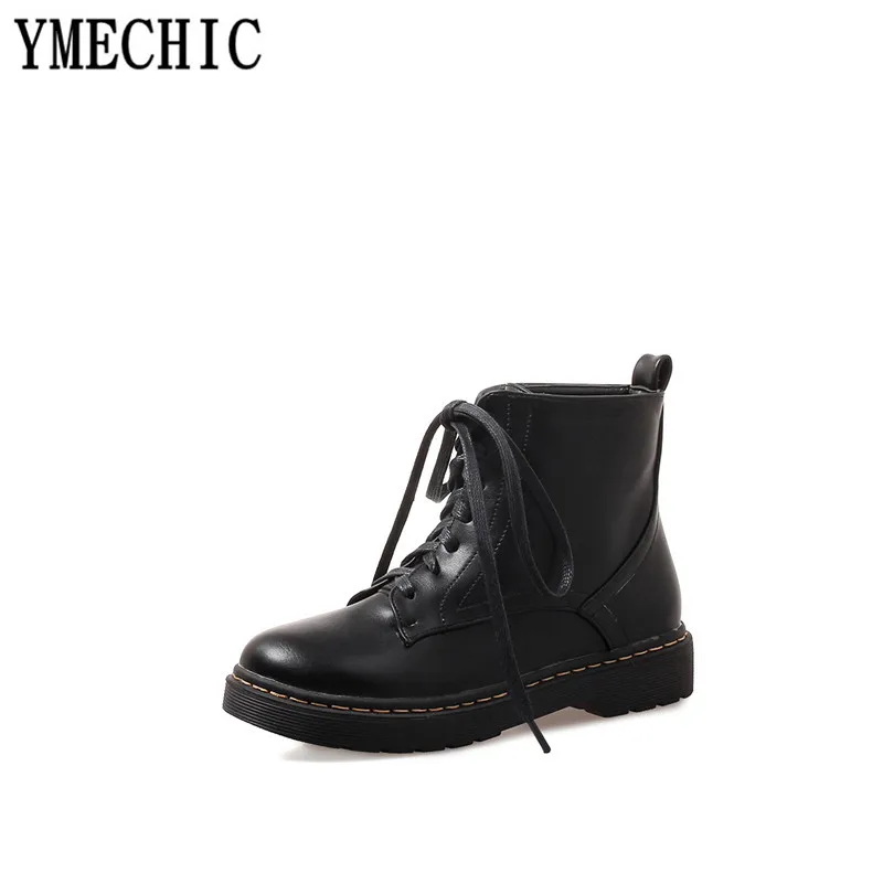 Ladys Concise Lace Up Brown Black Military Combat Boots Low Heel Platform Womens Ankle Short Boot Casual Shoes Plus Size | Обувь